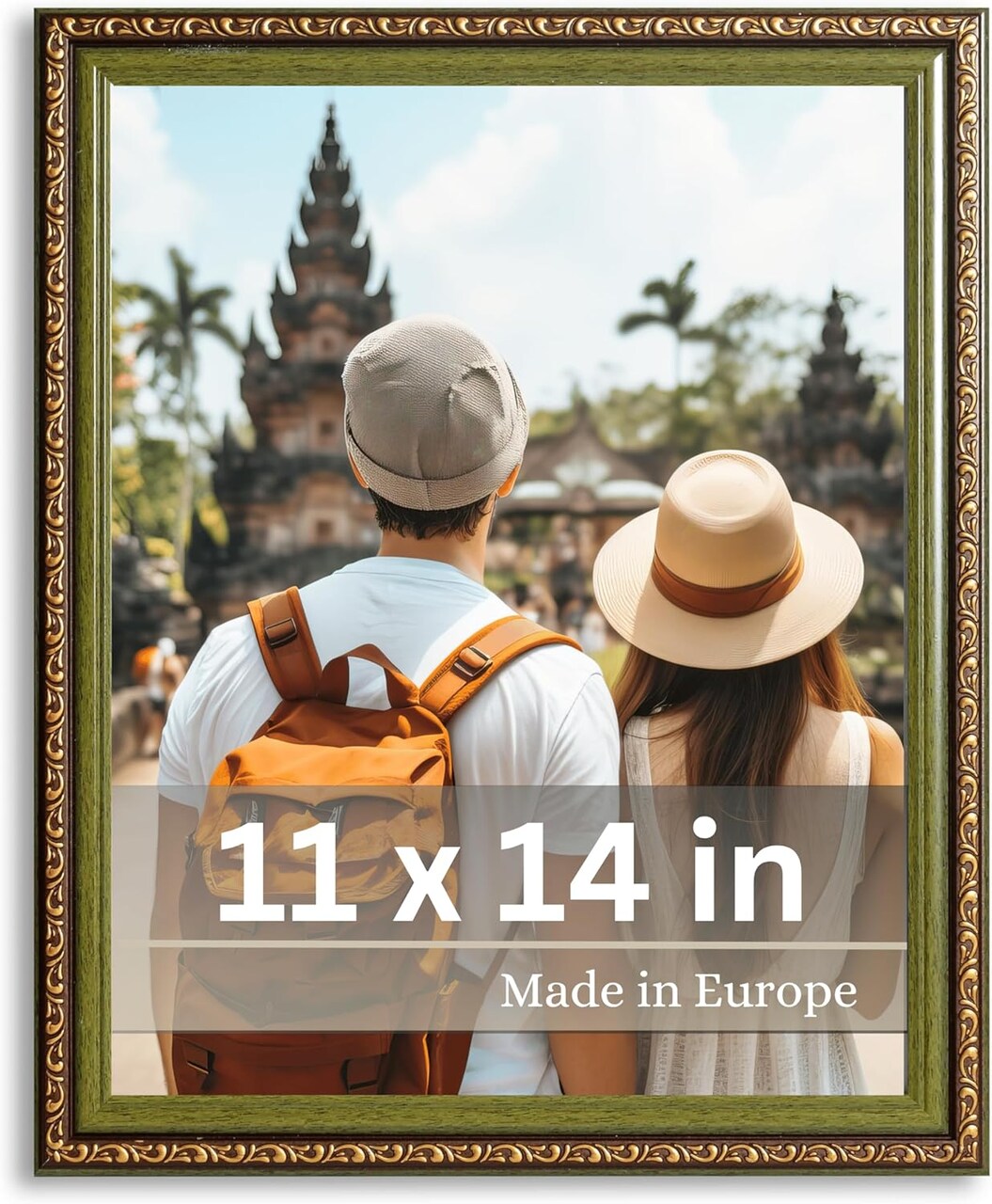 Picture Frame Chagall 11x14 Brown Green - Baroque Picture Frame for Photos in Size 11x14 Inch - Vintage Design with Shatterproof Acrylic Glass - Antique - Baroque